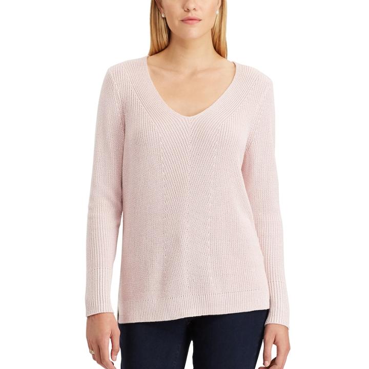 Women's Chaps Chevron V-neck Sweater, Size: Large, Pink