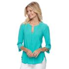 Women's Dana Buchman Crepe Henley Top, Size: Large, Turquoise/blue (turq/aqua)