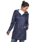 Women's Towne By London Fog Quilted Hooded Jacket, Size: Large, Blue (navy)