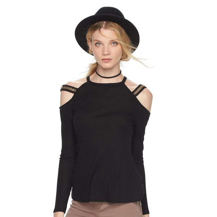 Women's Rock & Republic&reg; Chain Cold-shoulder Top, Size: Xl, Black