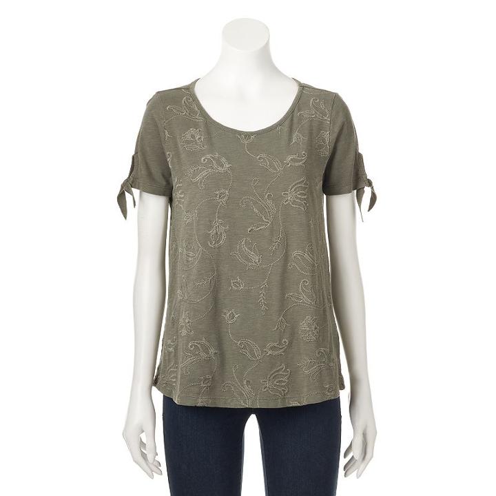 Petite Sonoma Goods For Life&trade; Embroidered Tie-sleeve Tee, Women's, Size: S Petite, Lt Green