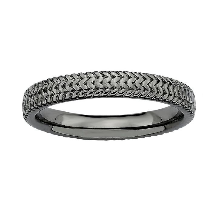 Stacks And Stones Ruthenium-plated Sterling Silver Textured Stack Ring, Women's, Size: 10, Black