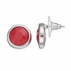 Red Round Faceted Stone Stud Earrings, Women's, Med Red