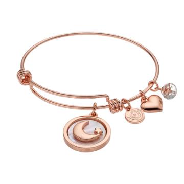 Love This Life Love You To The Moon And Back Mother-of-pearl Moon Charm Bangle Bracelet, Women's, Pink