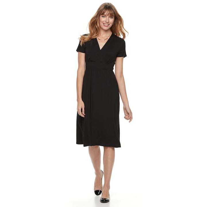Women's Croft & Barrow&reg; Surplice Midi Dress, Size: Large, Black