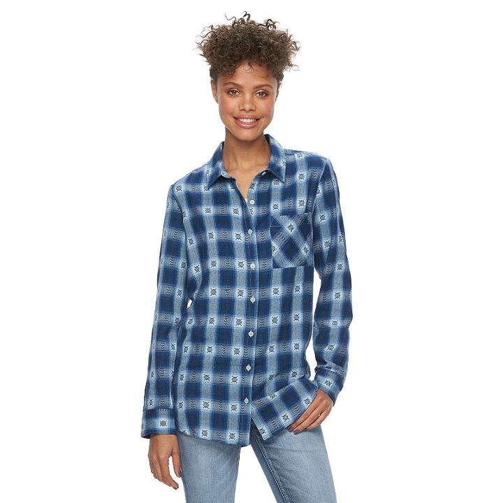 Juniors' Mudd&reg; Flannel Button-down Shirt, Girl's, Size: Small, Med Blue
