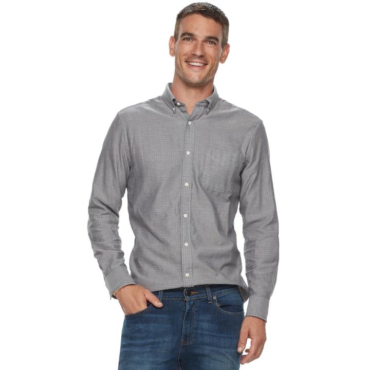 Men's Sonoma Goods For Life&trade; Modern-fit Double-cloth Woven Button-down Shirt, Size: Small, Dark Grey