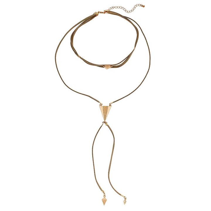 Faux Suede Layered Tribal Choker Necklace, Women's, Brown Oth