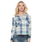 Women's Rock & Republic&reg; Crop Plaid Shirt, Size: Small, Med Blue
