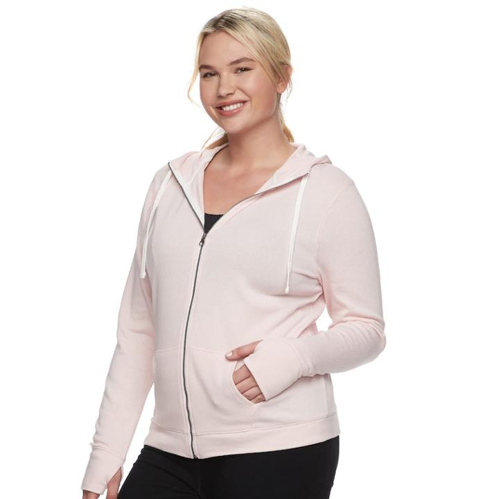 Juniors' Plus Size So® Thumb Hole Zip-up Hoodie, Teens, Size: 3xl, Light Pink