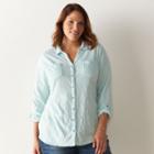 Plus Size Sonoma Goods For Life&trade; Button-front Roll-tab Shirt, Women's, Size: 2xl, Lt Green