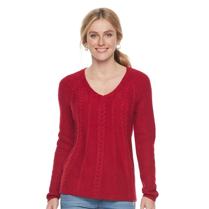 Women's Sonoma Goods For Life&trade; Cable Knit V-neck Sweater, Size: Xxl, Dark Red