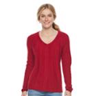 Women's Sonoma Goods For Life&trade; Cable Knit V-neck Sweater, Size: Xxl, Dark Red