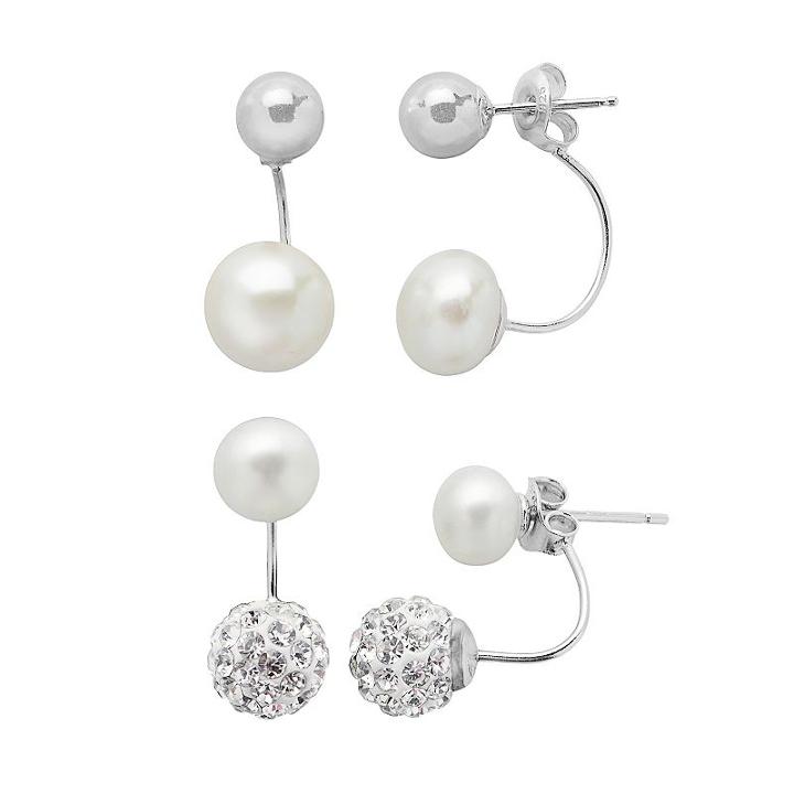 Pearlustre By Imperial Sterling Silver Crystal & Freshwater Cultured Front-back Drop Earring Set, Women's, White