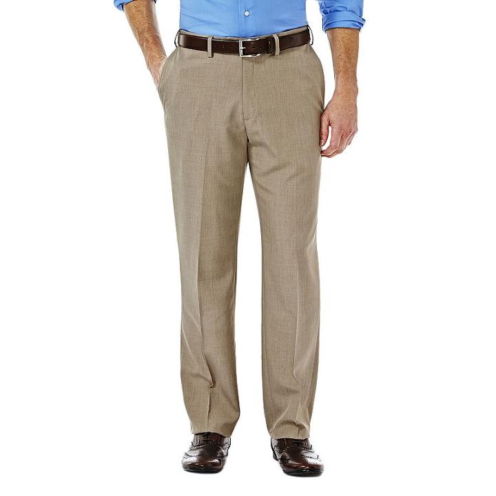 Men's Haggar Eclo Stria Straight-fit Flat-front Dress Pants, Size: 34x32, Natural