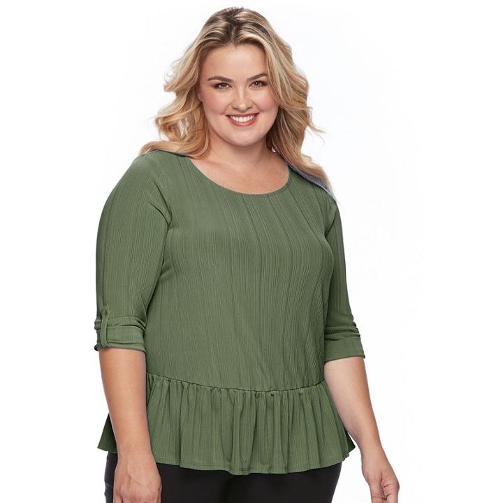 Plus Size Apt. 9&reg; Ribbed Peplum Top, Women's, Size: 2xl, Green