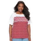 Plus Size Croft & Barrow&reg; Print Button-hem Squareneck Top, Women's, Size: 1xl, Med Red