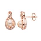14k Rose Gold Over Silver Freshwater Cultured Pearl & Lab-created White Sapphire Teardrop Earrings, Women's, Pink