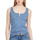 Women's Chaps Printed Henley Tank, Size: Large, Pink Ovrfl