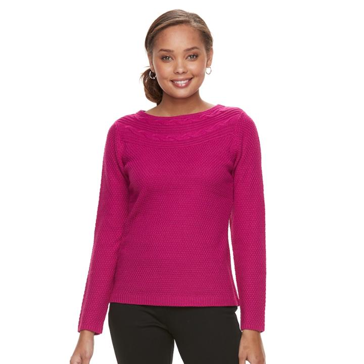 Petite Croft & Barrow Cable Trim Sweater, Women's, Size: S Petite, Med Pink