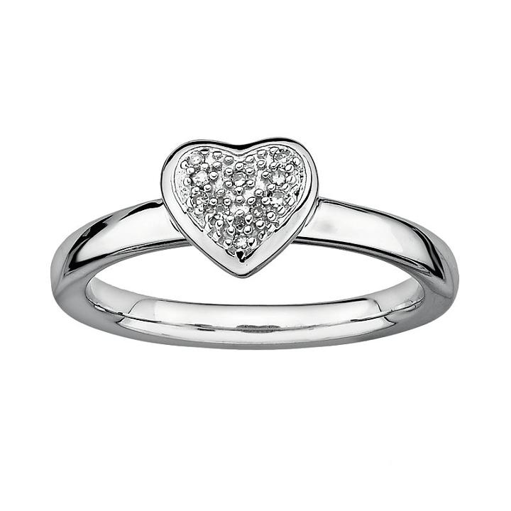 Stacks And Stones Sterling Silver Diamond Accent Heart Stack Ring, Women's, Size: 6, Grey