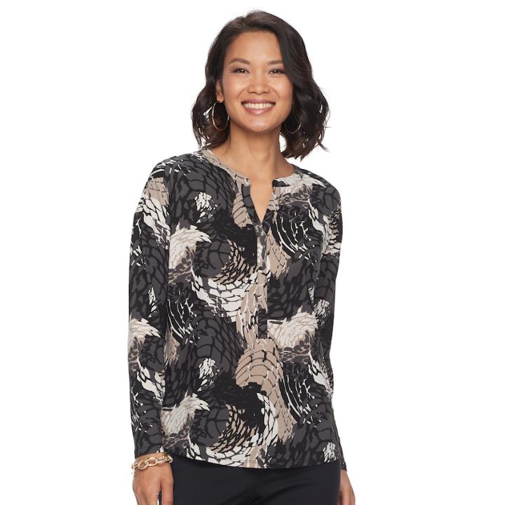 Women's Dana Buchman Printed Splitneck Top, Size: Xs, Oxford