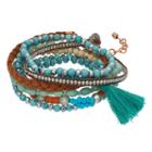 Mudd&reg; Simulated Turquoise Beaded Tassel Multi Strand Bracelet, Women's, Multicolor