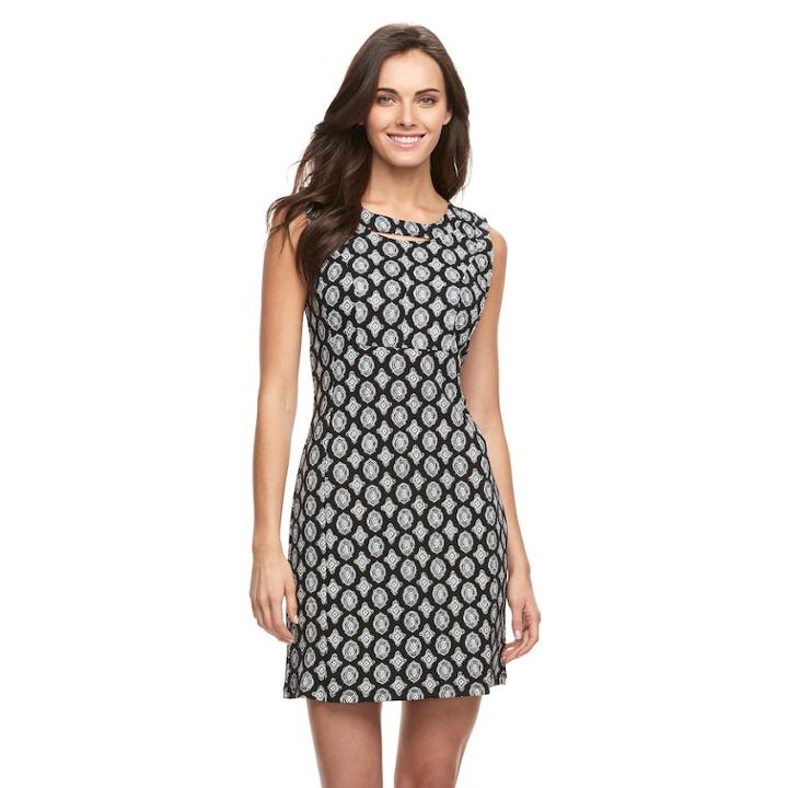 Women's Nina Leonard Printed Sheath Dress, Size: Xl, Black