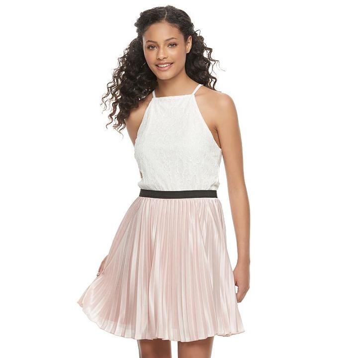 Juniors' Speechless Pleated Halter Skater Dress, Girl's, Size: Medium, Light Pink