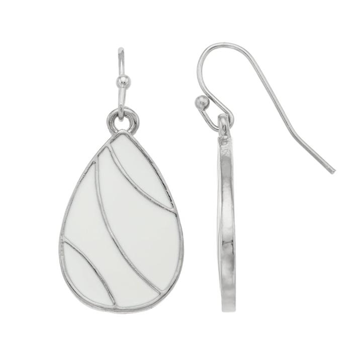 White Inlay Nickel Free Teardrop Earrings, Women's