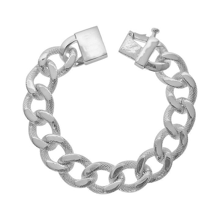 Lynx Silver Plated Textured Curb Bracelet, Women's, Size: 8.25, Grey