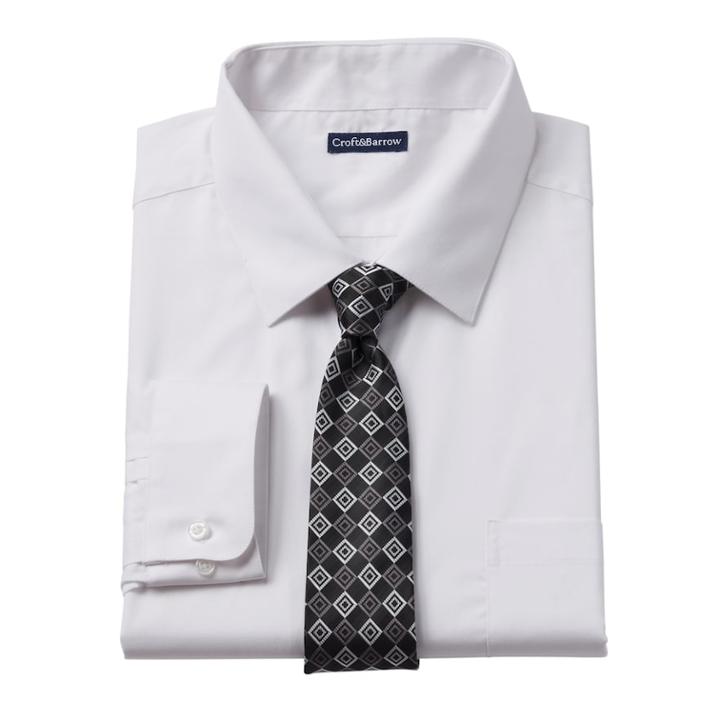 Big & Tall Croft & Barrow&reg; Classic-fit Striped Dress Shirt And Patterned Tie Boxed Set, Men's, Size: 17 36/7t, White