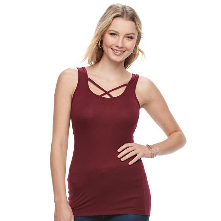 Juniors' So® Cross Front Tank, Teens, Size: Medium, Dark Pink