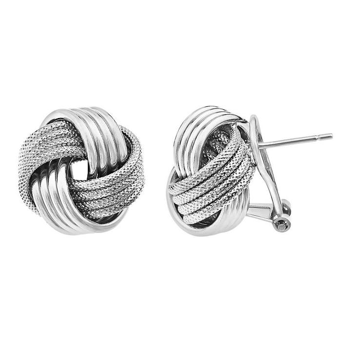 Sterling Silver Textured Love Knot Button Stud Earrings, Women's, Grey