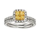 Yellow And White Diamond Halo Engagement Ring Set In Two Tone 14k Gold (1 Ct. T.w.), Women's, Size: 7