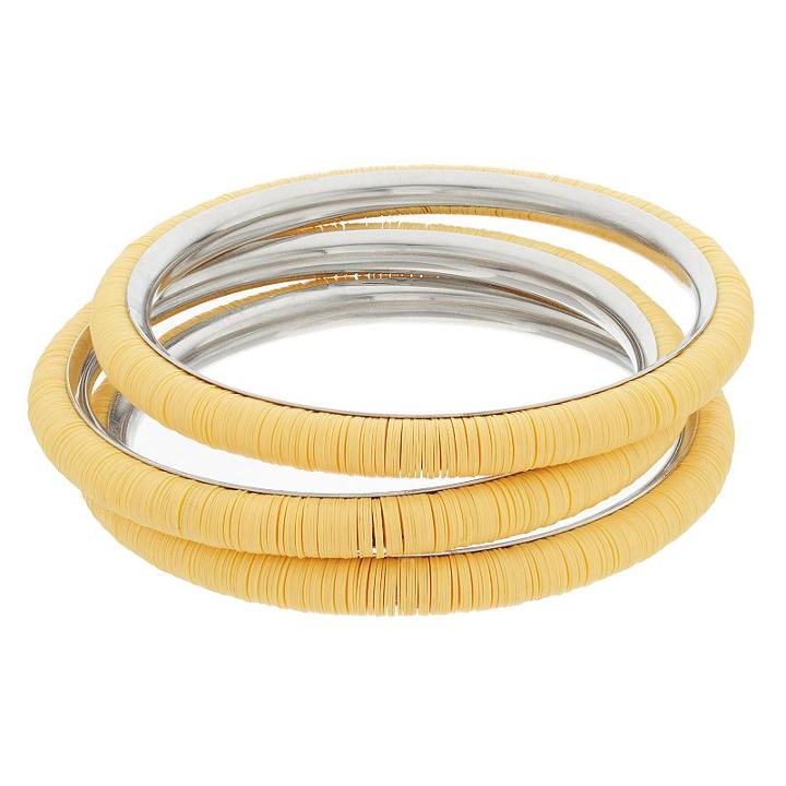 Yellow Disc Bead Bangle Bracelet Set, Women's, Med Yellow