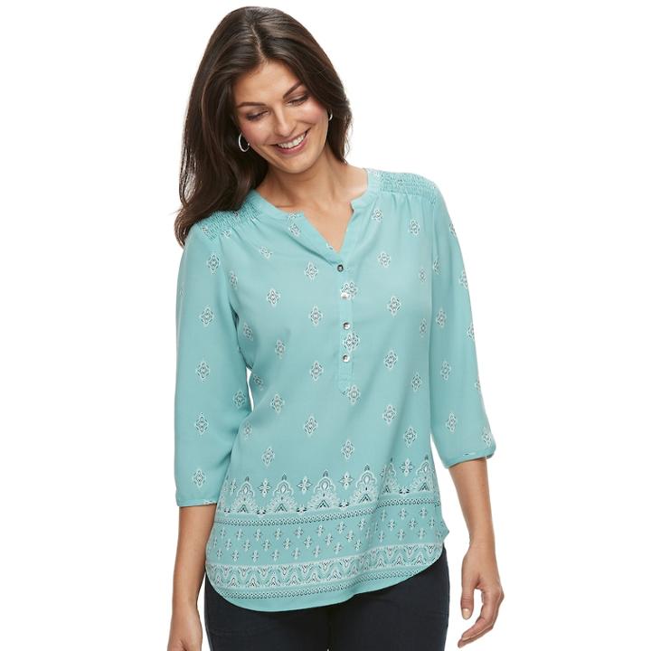 Women's Croft & Barrow&reg; Smocked Printed Top, Size: Xl, Med Blue