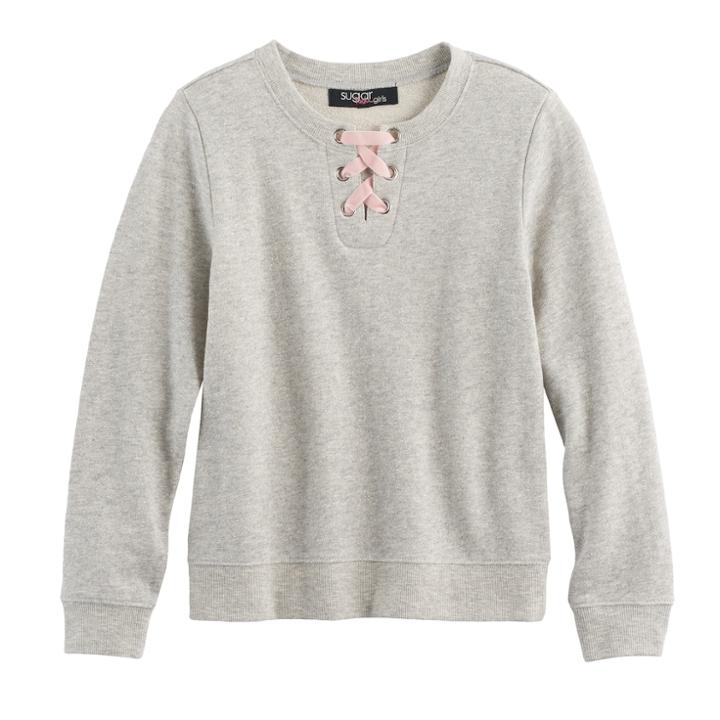Girls 7-16 Sugar Rush Lace-up Neck Sweatshirt, Size: Large, Grey