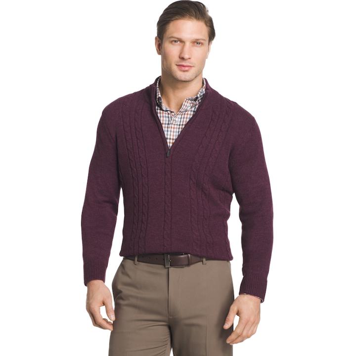 Men's Van Heusen Regular-fit Cable-knit Quarter-zip Sweater, Size: Medium, Red Other