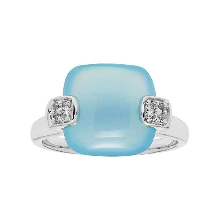Sterling Silver Blue Agate & White Topaz Cushion Ring, Women's, Size: 7