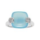 Sterling Silver Blue Agate & White Topaz Cushion Ring, Women's, Size: 7
