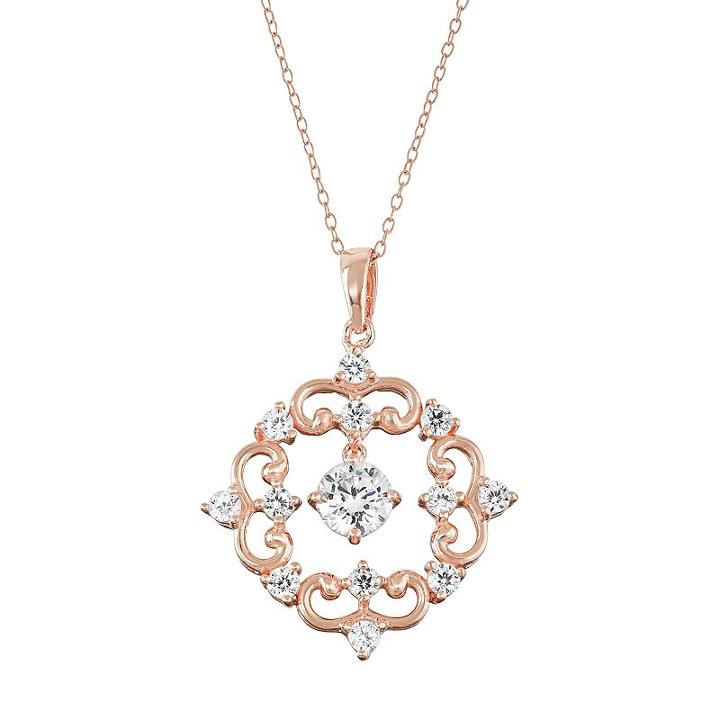 18k Rose Gold Over Silver Lab-created White Sapphire Filigree Pendant, Women's, Size: 18