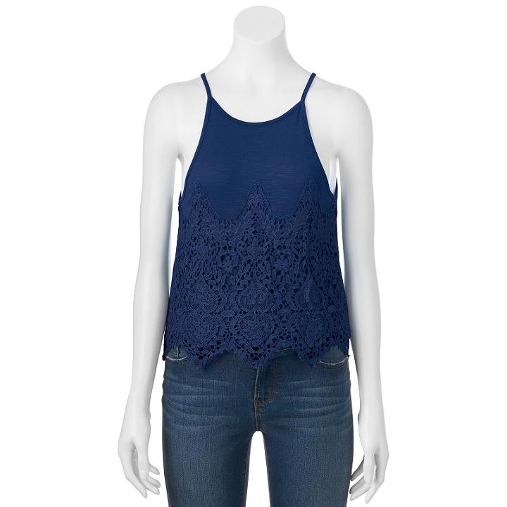 Juniors' About A Girl Crochet Halter Top, Size: Xs, Blue (navy)