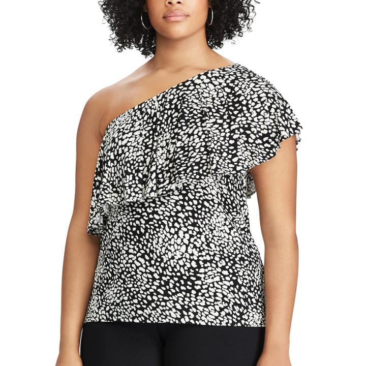 Plus Size Chaps Ruffled One-shoulder Top, Women's, Size: 1xl, Black
