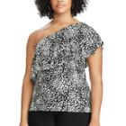 Plus Size Chaps Ruffled One-shoulder Top, Women's, Size: 1xl, Black