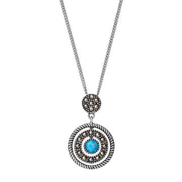 Tori Hill Sterling Silver Simulated Opal & Marcasite Circle Pendant, Women's, Grey