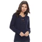 Juniors' Pink Republic Lace-up Long Sleeve Sweater, Teens, Size: Large, Dark Blue