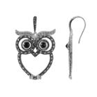 Lavish By Tjm Sterling Silver Onyx And Crystal Owl Drop Earrings - Made With Swarovski Marcasite, Multicolor