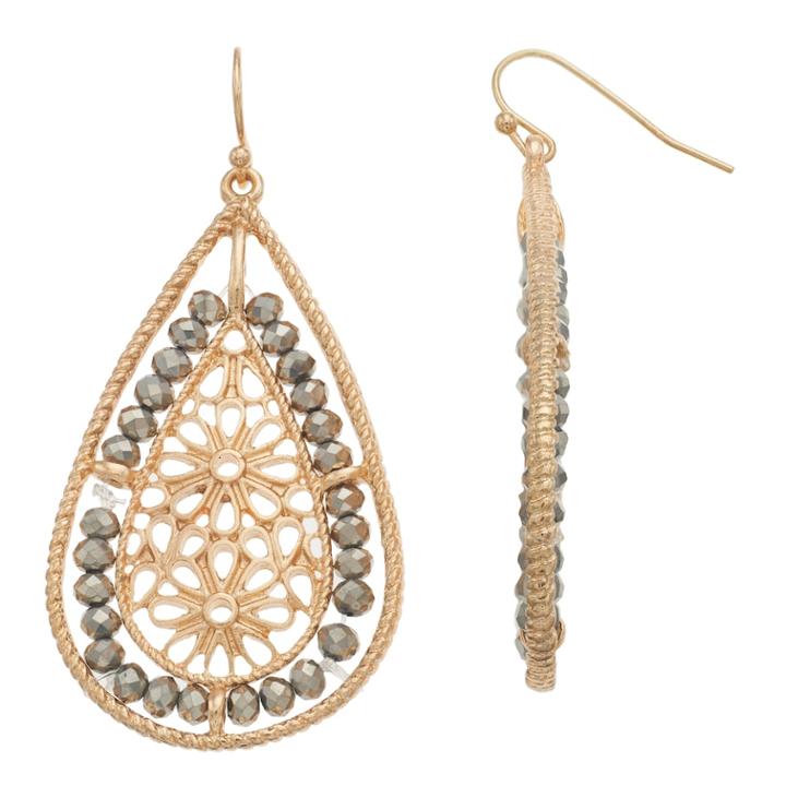 Flower Beaded Nickel Free Teardrop Earrings, Women's, Multicolor