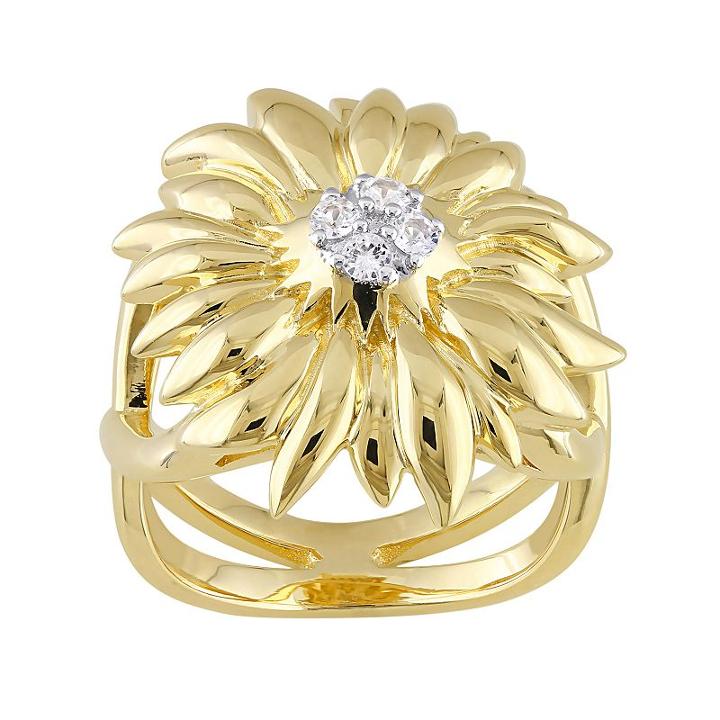 V19.69 Italia 18k Gold Over Silver White Sapphire Sunflower Ring, Women's, Size: 7